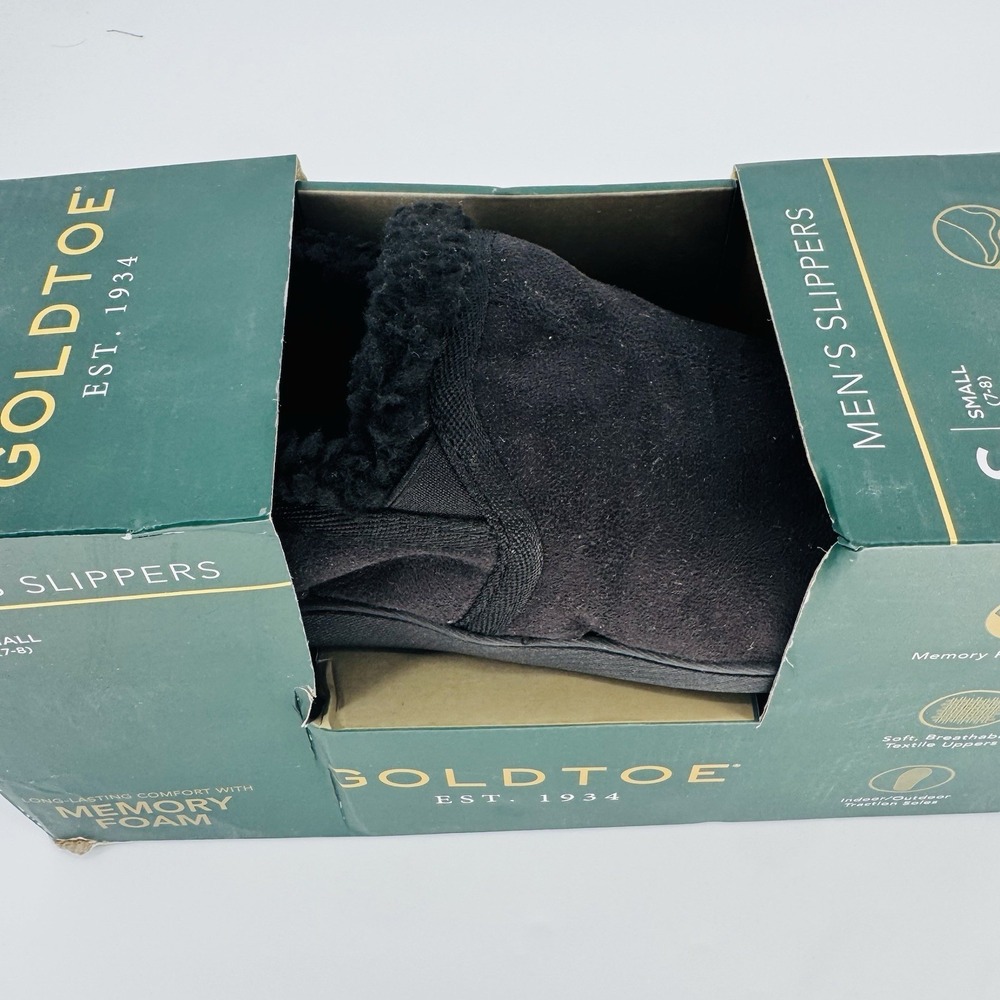 GOLDTOE Men's Slip-On Slippers Black Memory Foam Breathable Size S (7-8)